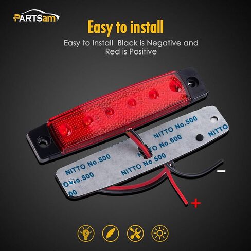 Partsam 10 قطع حمراء 6 مصابيح LED للتخليص الجانب الخلفي لشاحنة المقطورة والتخييم RV والدراجة النارية، مقاومة للماء، 12 فولت in Saudi Arabia