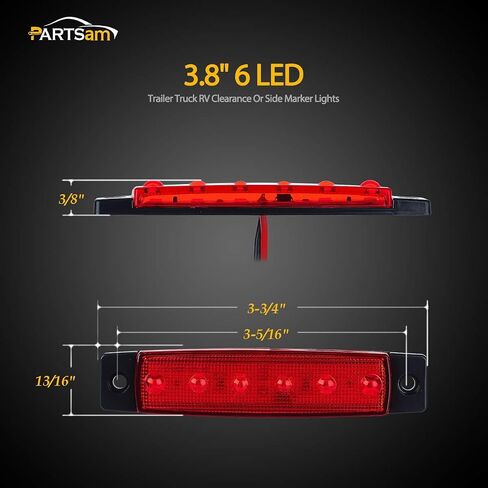Partsam 10 قطع حمراء 6 مصابيح LED للتخليص الجانب الخلفي لشاحنة المقطورة والتخييم RV والدراجة النارية، مقاومة للماء، 12 فولت in Saudi Arabia