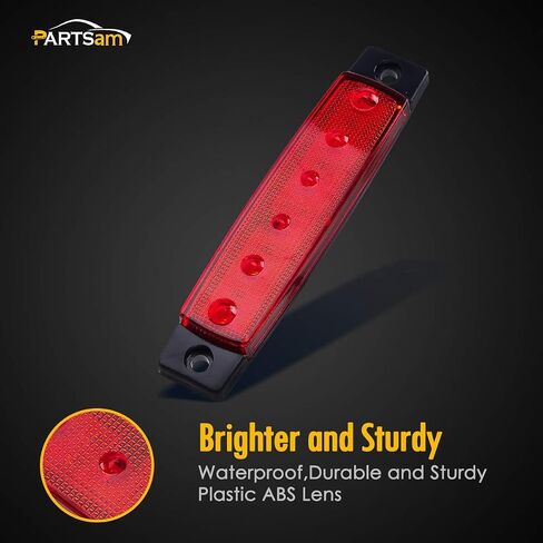 Partsam 10 قطع حمراء 6 مصابيح LED للتخليص الجانب الخلفي لشاحنة المقطورة والتخييم RV والدراجة النارية، مقاومة للماء، 12 فولت in Saudi Arabia