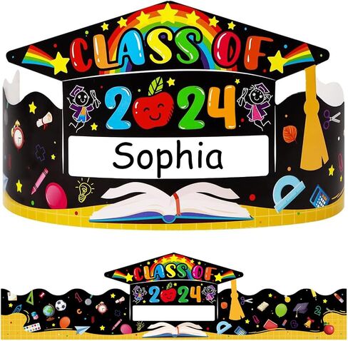 SICOHOME Kids Kindergarten Graduation Cap 24pcs Adjustable Paper Graduation Hats Preschool Graduation Cap Decorations in Saudi Arabia