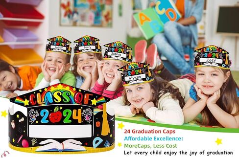 SICOHOME Kids Kindergarten Graduation Cap 24pcs Adjustable Paper Graduation Hats Preschool Graduation Cap Decorations in Saudi Arabia