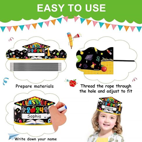 SICOHOME Kids Kindergarten Graduation Cap 24pcs Adjustable Paper Graduation Hats Preschool Graduation Cap Decorations in Saudi Arabia