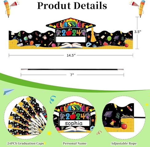 SICOHOME Kids Kindergarten Graduation Cap 24pcs Adjustable Paper Graduation Hats Preschool Graduation Cap Decorations in Saudi Arabia