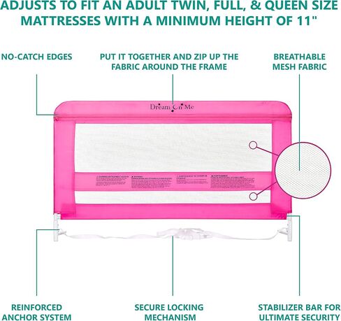 Dream On Me Lilibet Mesh Safety Bed Rail in Pink for Twin, Full and Queen Size Bed, Bed Rail for Toddler in Saudi Arabia