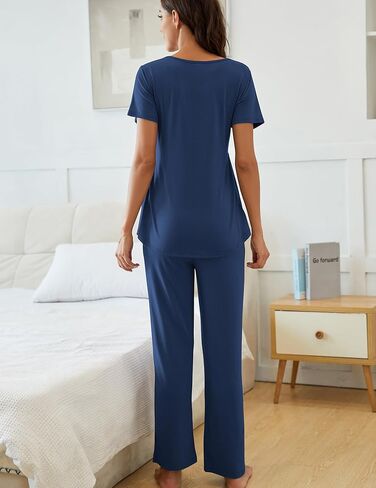 Women's Maternity Nursing Pajama Set Breastfeeding Loungewear Mama Clothes Short Sleeve Top & Pants Pregnancy PJS in Kuwait