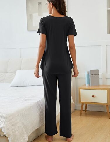 Women's Maternity Nursing Pajama Set Breastfeeding Loungewear Mama Clothes Short Sleeve Top & Pants Pregnancy PJS in Saudi Arabia
