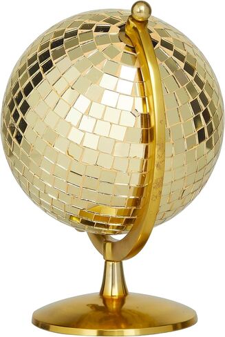 The Novogratz Stainless Steel Disco Ball Style Globe, 8" x 7" x 10", Gold in Kuwait