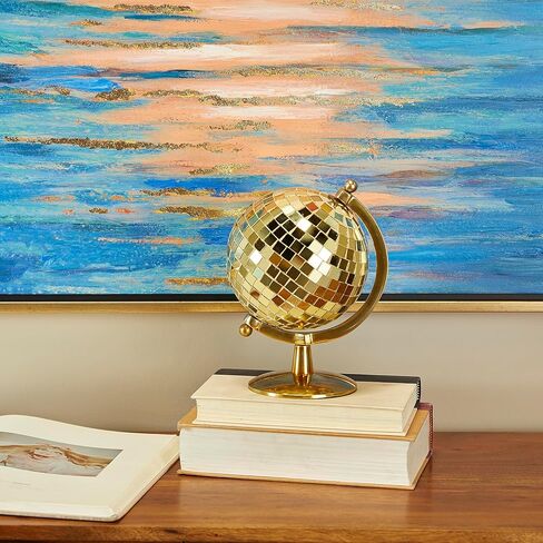 The Novogratz Stainless Steel Disco Ball Style Globe, 8" x 7" x 10", Gold in Kuwait