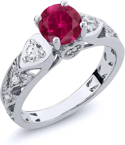 Gem Stone King 925 Sterling Silver Round 6MM Gemstone Birthstone Engagement Ring | Wedding Anniversary Promise Ring For Women | Available In Size 5, 6, 7, 8, 9 in Saudi Arabia