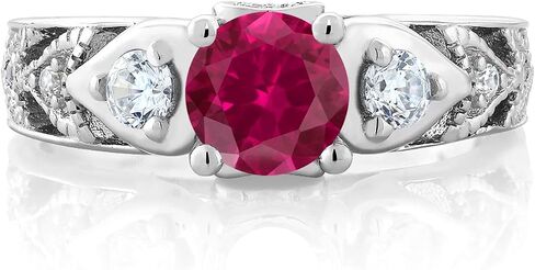 Gem Stone King 925 Sterling Silver Round 6MM Gemstone Birthstone Engagement Ring | Wedding Anniversary Promise Ring For Women | Available In Size 5, 6, 7, 8, 9 in Saudi Arabia