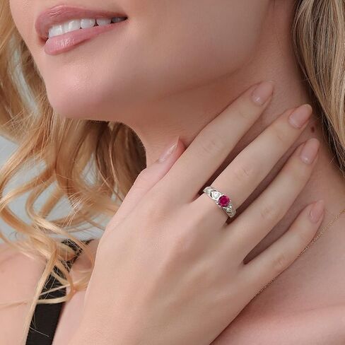 Gem Stone King 925 Sterling Silver Round 6MM Gemstone Birthstone Engagement Ring | Wedding Anniversary Promise Ring For Women | Available In Size 5, 6, 7, 8, 9 in Saudi Arabia