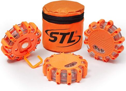 مصابيح SpeedTech مكونة من 3 عبوات مكونة من 15 قرص مضيئة للتحذير من أضواء الطرق في حالات الطوارئ للسيارة والشاحنة والدراجة ومركبات RV - مجموعة الطوارئ على الطريق - بطارية AAA وحقيبة حمل متضمنة - السلامة in Kuwait