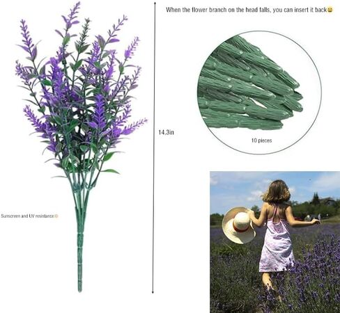 10 Bundles Artificial Flowers Colorful Lavender Plastic Plants UV Resistant Shrubs Outside Indoor Home Kitchen Wedding Decorations 1 in Saudi Arabia