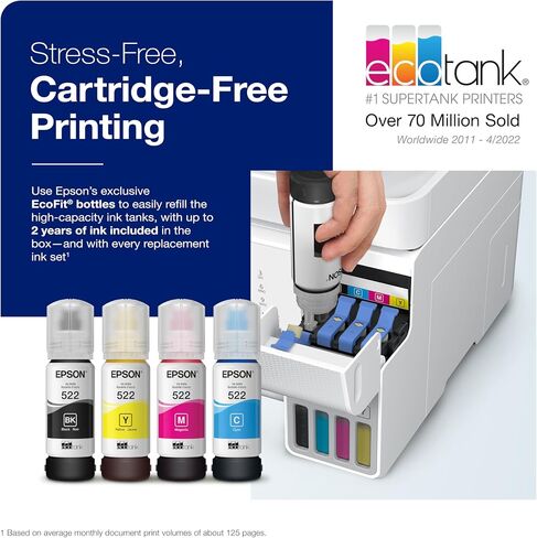 Epson EcoTank ET-4810 طابعة Supertank لاسلكية الكل في واحد خالية من الخراطيش مع ماسح ضوئي وناسخة وفاكس ووحدة تغذية المستندات التلقائية وإيثرنت - الطابعة اليومية السريعة لمكتبك المنزلي (متجددة) in Saudi Arabia