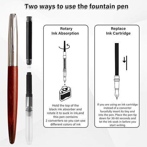 Wooden Fountain Pen with Bent Nib, Lightweight Classic-Designed Fude Pen for Calligraphy, Art Drawing and Smooth Writing, Includes 5 Black Ink Cartridges, Ink Refill Converter, Gift Box in Saudi Arabia