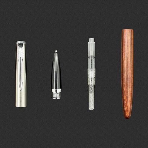 Wooden Fountain Pen with Bent Nib, Lightweight Classic-Designed Fude Pen for Calligraphy, Art Drawing and Smooth Writing, Includes 5 Black Ink Cartridges, Ink Refill Converter, Gift Box in Saudi Arabia