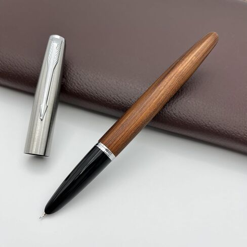 Wooden Fountain Pen with Bent Nib, Lightweight Classic-Designed Fude Pen for Calligraphy, Art Drawing and Smooth Writing, Includes 5 Black Ink Cartridges, Ink Refill Converter, Gift Box in Saudi Arabia