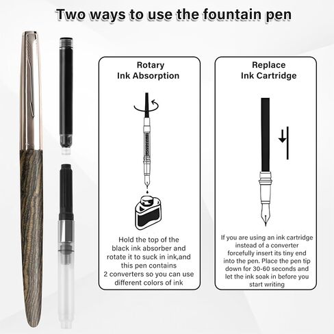Wooden Fountain Pen with Bent Nib, Lightweight Classic-Designed Fude Pen for Calligraphy, Art Drawing and Smooth Writing, Includes 5 Black Ink Cartridges, Ink Refill Converter, Gift Box in Saudi Arabia