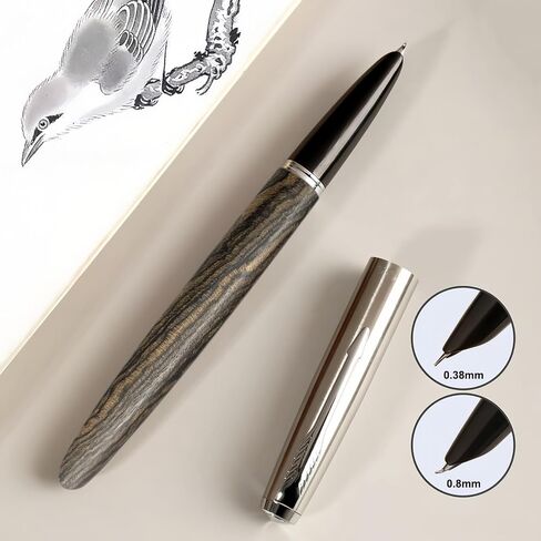 Wooden Fountain Pen with Bent Nib, Lightweight Classic-Designed Fude Pen for Calligraphy, Art Drawing and Smooth Writing, Includes 5 Black Ink Cartridges, Ink Refill Converter, Gift Box in Saudi Arabia