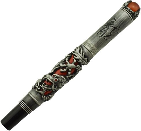 قلم Jinhao Vintage Dragon Roller Ball باللون الرمادي والأحمر لكتابة المجلات ومذكرات السفر مع حقيبة القلم والمجوهرات في الأعلى قلم ثقيل in Kuwait