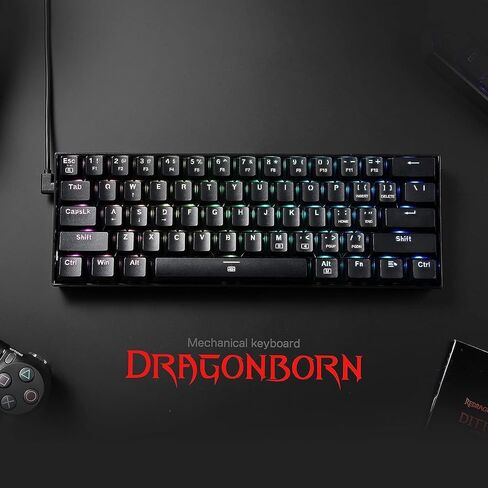 لوحة مفاتيح ألعاب Redragon K630 Dragonborn 60% سلكية RGB مغناطيسية، 61 مفتاحًا لوحة مفاتيح ميكانيكية مدمجة مع دعم السائق الاحترافي، أسود in Saudi Arabia