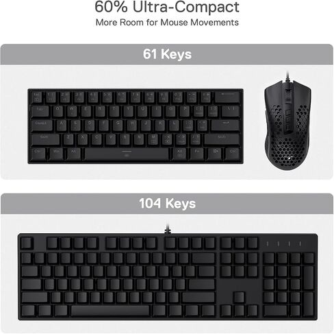 لوحة مفاتيح ألعاب Redragon K630 Dragonborn 60% سلكية RGB مغناطيسية، 61 مفتاحًا لوحة مفاتيح ميكانيكية مدمجة مع دعم السائق الاحترافي، أسود in Saudi Arabia