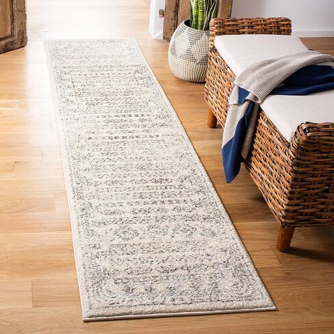 سجادة SAFAVIEH Tulum Collection - 2' x 5'، عاجي ورمادي، تصميم بوهو المغربي المتعثر، لا يتساقط ويسهل العناية به، مثالي للمناطق ذات حركة المرور العالية في المدخل، غرفة المعيشة، غرفة النوم (TUL271A) in Saudi Arabia