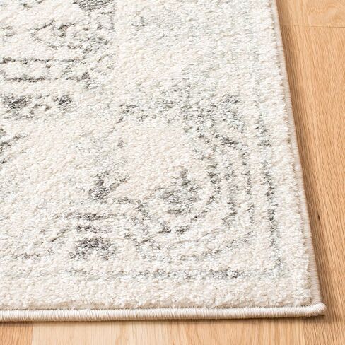 سجادة SAFAVIEH Tulum Collection - 2' x 5'، عاجي ورمادي، تصميم بوهو المغربي المتعثر، لا يتساقط ويسهل العناية به، مثالي للمناطق ذات حركة المرور العالية في المدخل، غرفة المعيشة، غرفة النوم (TUL271A) in Saudi Arabia