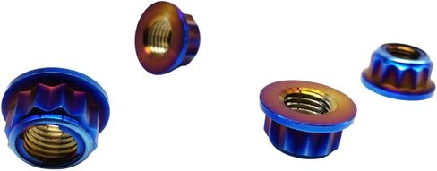 RISON Titanium Bi-Hex Sprocket Nut 12PT Flange Lock nut Titanium Metal Lock nut Pack of 5 (M8x1.25mm,Burnt Blue) in Kuwait