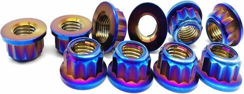 RISON Titanium Bi-Hex Sprocket Nut 12PT Flange Lock nut Titanium Metal Lock nut Pack of 5 (M8x1.25mm,Burnt Blue) in Saudi Arabia