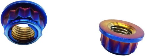RISON Titanium Bi-Hex Sprocket Nut 12PT Flange Lock nut Titanium Metal Lock nut Pack of 5 (M8x1.25mm,Burnt Blue) in Kuwait