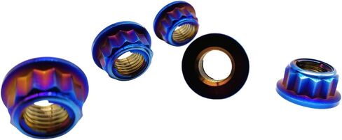 RISON Titanium Bi-Hex Sprocket Nut 12PT Flange Lock nut Titanium Metal Lock nut Pack of 5 (M8x1.25mm,Burnt Blue) in Kuwait