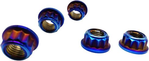 RISON Titanium Bi-Hex Sprocket Nut 12PT Flange Lock nut Titanium Metal Lock nut Pack of 5 (M8x1.25mm,Burnt Blue) in Saudi Arabia
