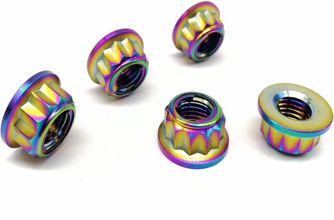 RISON Titanium Bi-Hex Sprocket Nut 12PT Flange Lock nut Titanium Metal Lock nut Pack of 5 (M8x1.25mm,Burnt Blue) in Saudi Arabia