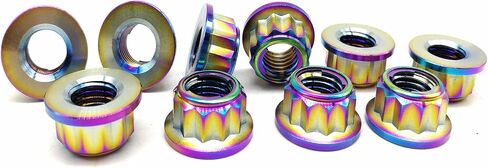 RISON Titanium Bi-Hex Sprocket Nut 12PT Flange Lock nut Titanium Metal Lock nut Pack of 5 (M8x1.25mm,Burnt Blue) in Saudi Arabia