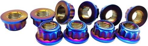 RISON Titanium Bi-Hex Sprocket Nut 12PT Flange Lock nut Titanium Metal Lock nut Pack of 5 (M8x1.25mm,Burnt Blue) in Kuwait