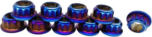 RISON Titanium Bi-Hex Sprocket Nut 12PT Flange Lock nut Titanium Metal Lock nut Pack of 5 (M8x1.25mm,Burnt Blue) in Kuwait