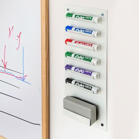 MyGift Wall Mounted White Metal Whiteboard Dry Erase Marker Holder with 7 Slots for Markers and Eraser in Saudi Arabia