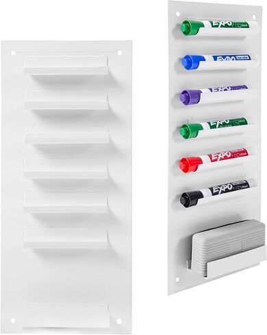 MyGift Wall Mounted White Metal Whiteboard Dry Erase Marker Holder with 7 Slots for Markers and Eraser in Saudi Arabia