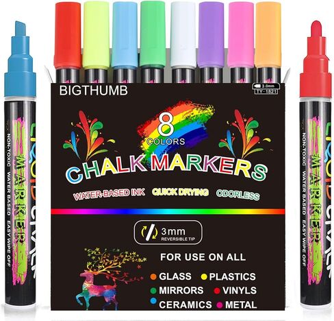 Chalk Markers for Chalkboards, Wet Erase Marker Pens for Chalkboards Signs, Windows, Blackboard, Glass, Mirror Liquid Chalk Markers on Any Non-Porous Surface (8 Chalk Marker) in Kuwait