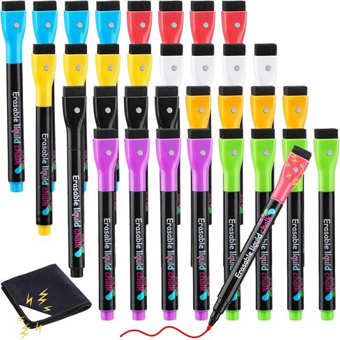 Glenmal 32 Pcs Magnetic Liquid Chalk Markers Magnetic Wet Dry Erase Markers for Acrylic Calendar Planning Board 1mm Fine Tip 8 Colors Magnetic Whiteboard Markers for Glass Windows Mirror Christmas in Saudi Arabia