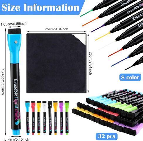 Glenmal 32 Pcs Magnetic Liquid Chalk Markers Magnetic Wet Dry Erase Markers for Acrylic Calendar Planning Board 1mm Fine Tip 8 Colors Magnetic Whiteboard Markers for Glass Windows Mirror Christmas in Saudi Arabia