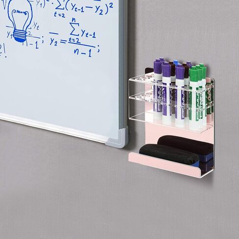 MyGift Wall Mounted Dry Erase Marker Holder, Premium Rose Gold and Clear Acrylic Whiteboard Accessories Storage Rack with 15 Slots for Markers & Bottom Tray Eraser Holder in Saudi Arabia