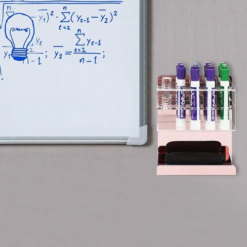MyGift Wall Mounted Dry Erase Marker Holder, Premium Rose Gold and Clear Acrylic Whiteboard Accessories Storage Rack with 15 Slots for Markers & Bottom Tray Eraser Holder in Saudi Arabia