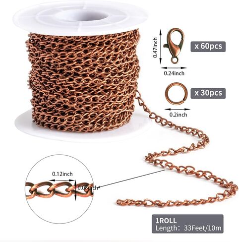 Lemonkey 33 Feet Metal Black Necklace Chains Curb Links Chains Bulk for Jewelry Making DIY Craft Kit with Lobster Clasps Jump Rings in Saudi Arabia