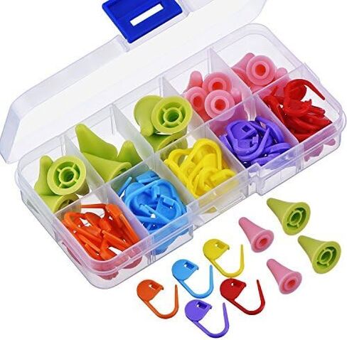 EBOOT 60 Pieces Knitting Crochet Locking Stitch Markers Mix Color and 20 Pieces 2 Sizes Knitting Needles Point Protectors/Stoppers in Saudi Arabia