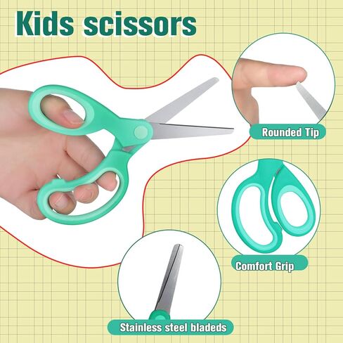 96 قطعة من مقصات الأطفال من الفولاذ المقاوم للصدأ مقصات السلامة ذات الرأس الحاد لمستلزمات الفصول الدراسية المنزلية والمدرسة الحرفية (الأحمر والأخضر والأصفر) in Kuwait