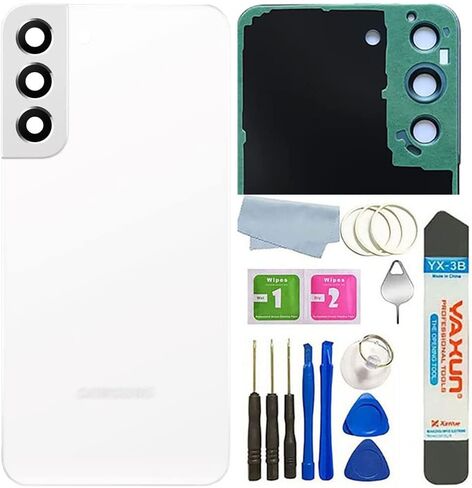 غطاء زجاجي خلفي لهاتف Galaxy S22 Plus باب غطاء مقاوم للماء مع عدسة زجاجية للكاميرا وأجزاء شريط بديلة لهاتف Samsung Galaxy S22+ Plus S906 جميع الإصدارات + الأدوات (أسود) in Kuwait