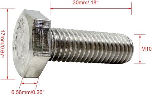 M10 Hex Bolt, M10-1.5 x 35mm Hex Head Screw Bolts, 304 Stainless Steel, Fully Threaded, Plain Finish, Hex Tap Bolts 5Pcs (M10x35mm) in Kuwait