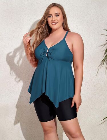 Mycoco Women Tankini Swimsuits Two Piece Tummy Control Bathing Suits Flowy Tankini Top with Boyshorts Cross Back Swimwear in Saudi Arabia